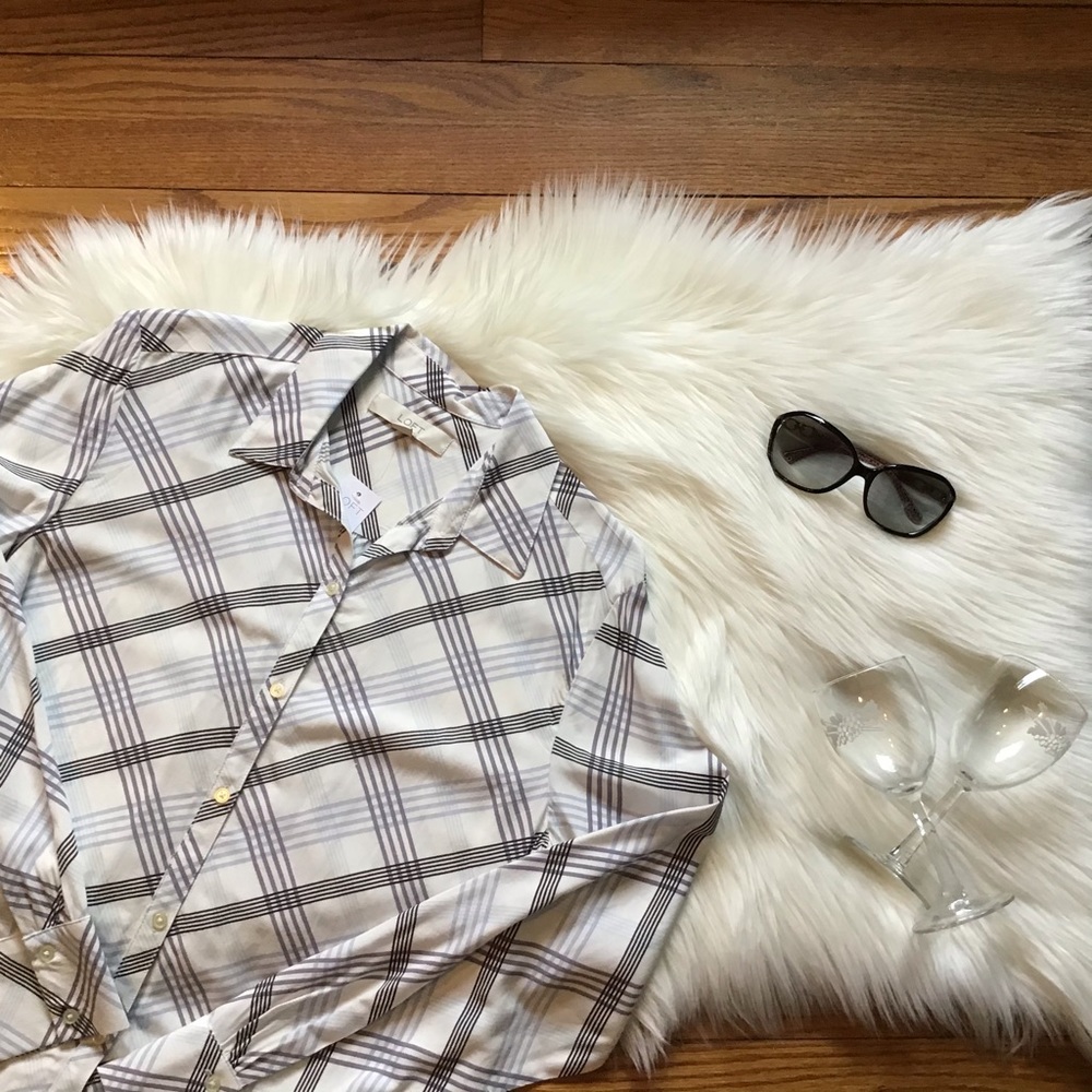LOFT Plaid Button Down Blouse